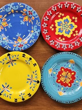Colorful Ceramic Lunch Plates, Set of 4